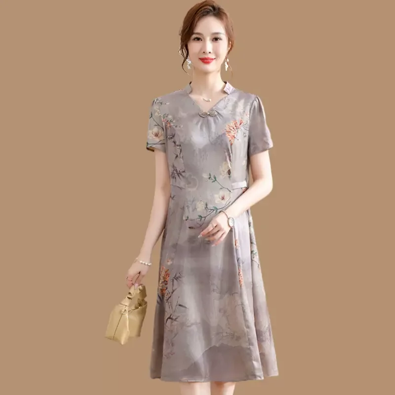 (XL-5XL) Plus Size Oriental Notch Neck Qipao Dress Plus Size Luxe