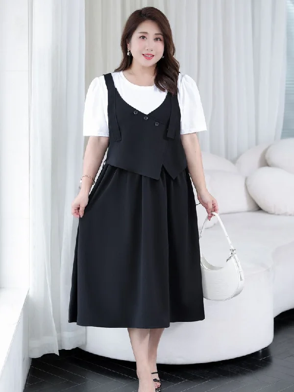 (5XL-8XL) Plus size korean mock 2 piece dress (EXTRA BIG SIZE) Plus Size Maxi