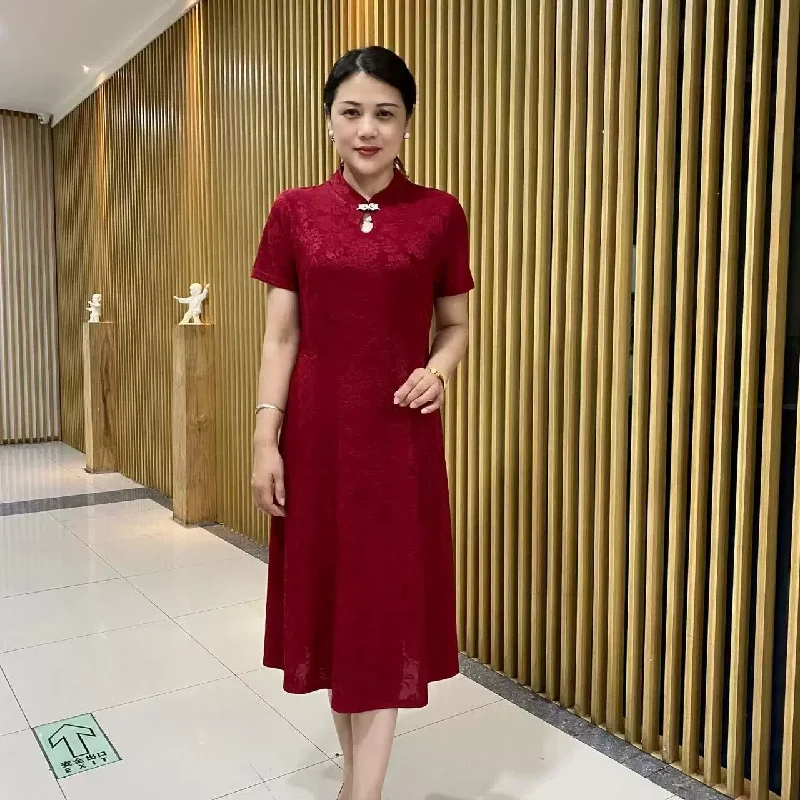 (L-6XL) Plus Size Formal Qipao Dress Plus Size Sleeved