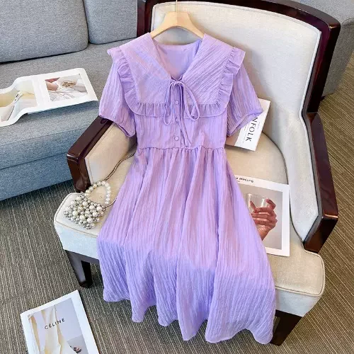 Plus Size Korean Purple Collar Dress Formal Plus Gown