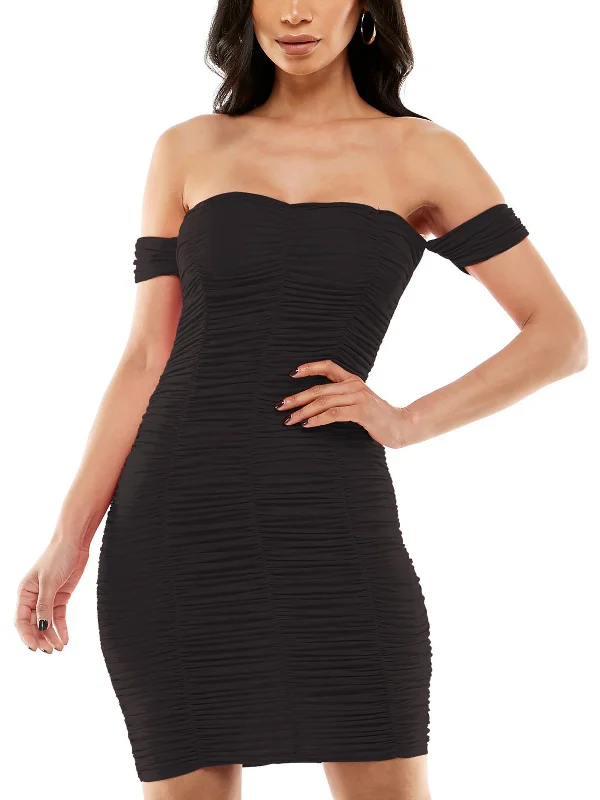 Womens Ruched Mini Bodycon Dress Simple Bodycon Dress