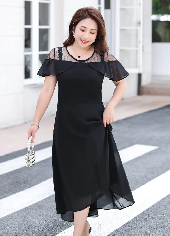 (4XL-8XL) Plus size black chiffon dress (EXTRA BIG SIZE) Plus Size Shift