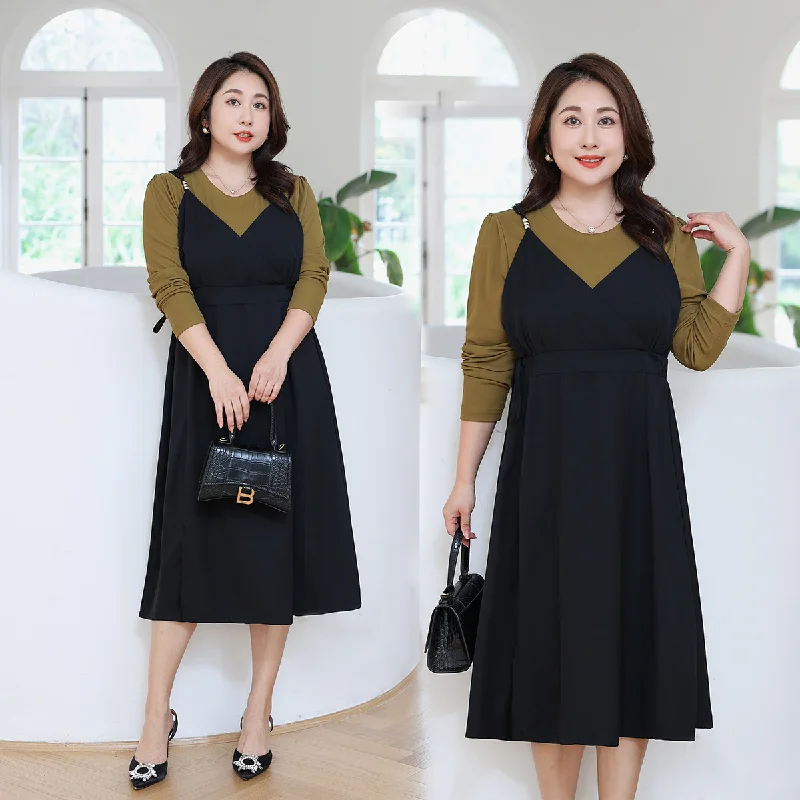 (5XL-8XL) Plus size long sleeve tee and sleeveless dress set (EXTRA BIG SIZE) Plus Size Midi