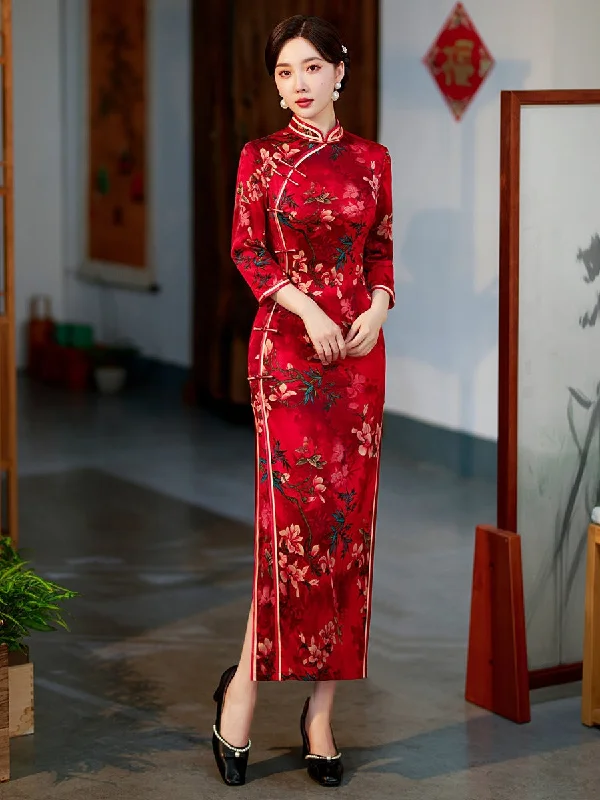 Plus Size Formal Long Cheongsam Slit Dress Plus Size V-neck