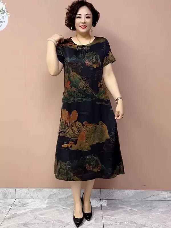 Landscape Painting Dress Black