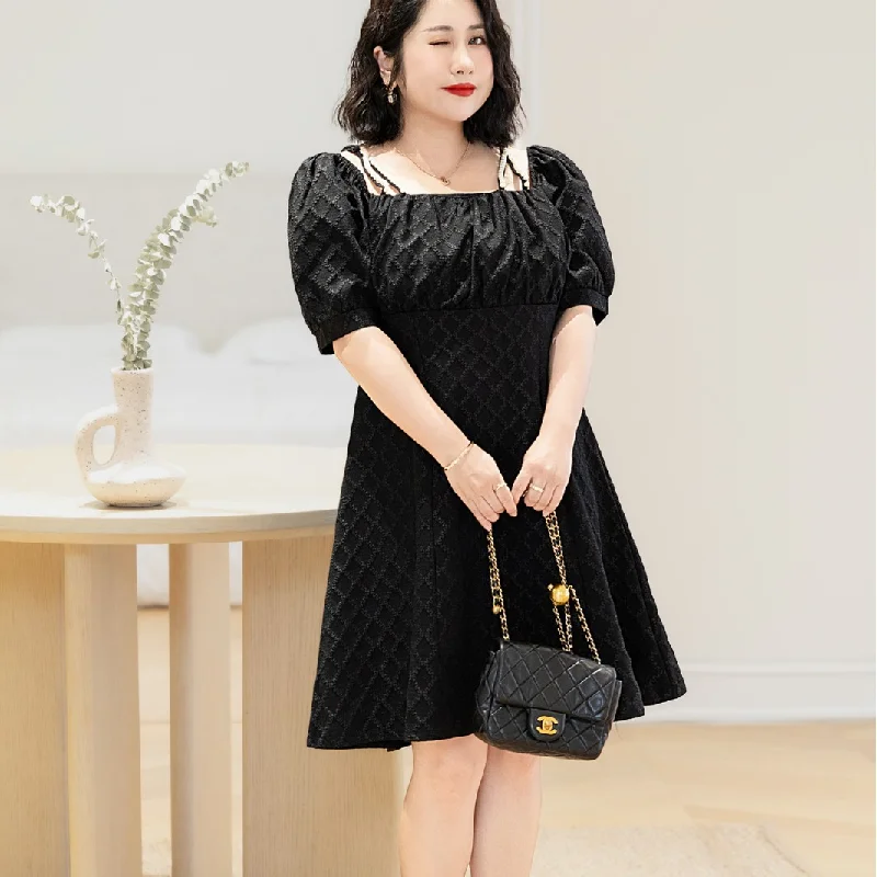 (6XL-9XL) Plus Size Korean Pearls Square Neck Dress (EXTRA BIG SIZE) Plus Size A-line