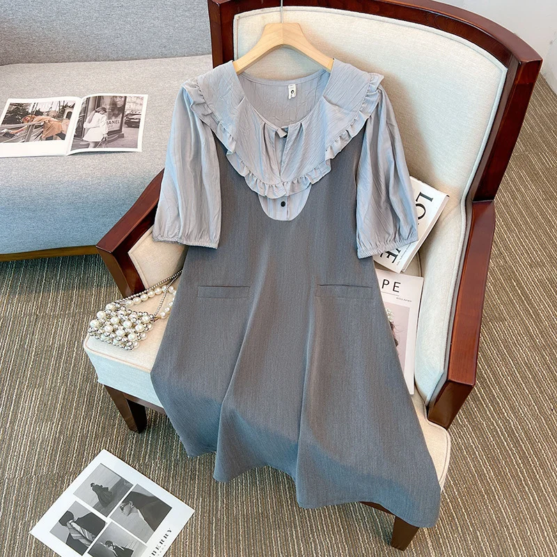 (2XL-6XL) Plus Size Korean Grey Layer Dress (EXTRA BIG SIZE) Plus Size Glitter