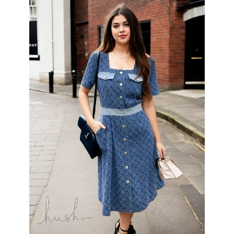 Plus Size Korean Square Neck Denim Dress Comfortable Plus Gown