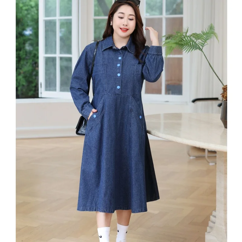 (4XL-8XL) Plus size denim long sleeve shirt dress (EXTRA BIG SIZE) Plus Size Evening