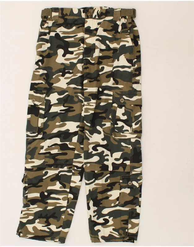VINTAGE Womens Straight Cargo Trousers Medium W30 L28  Khaki Camouflage