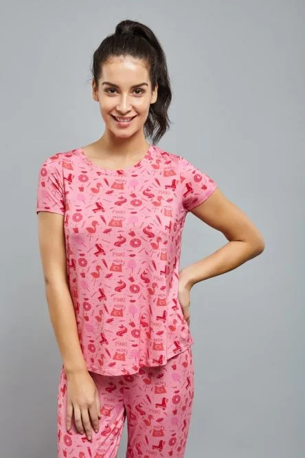 Be Pink Cuffed Pajama Set Lightweight pajama sets