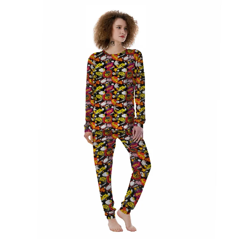 Bomb Boom Comic Graffiti Print Pattern Women's Pajamas Travel pajama sets