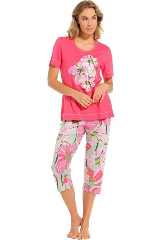 Pastunette Floral Market Capri Pyjama Set, Pink Best pajama sets for lounging