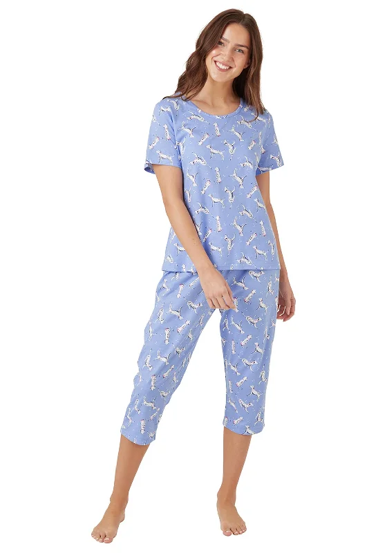 Indigo Sky Dotty Dogs Capri Pyjama Set, Blue Boho pajama sets