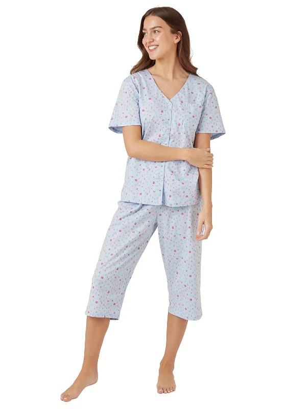 Indigo Sky Ditsy Floral Capri Pyjama Set, Blue Spring pajama sets