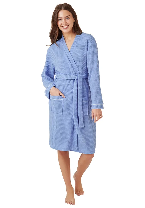 Indigo Sky Waffle Long Sleeve Kimono Robe, Blue Minimalist pajama sets