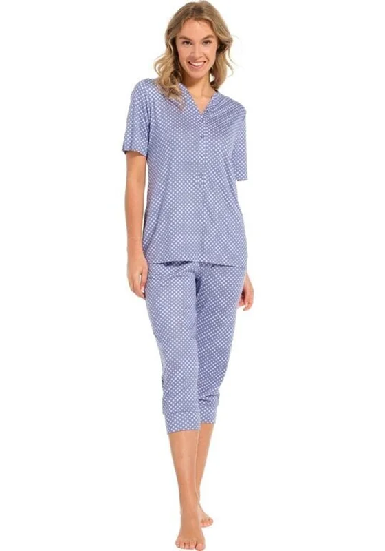 Pastunette Deluxe Floral Capri Pyjama Set, Blue Best pajama sets for hot sleepers