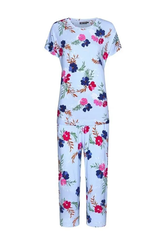 Pastunette Deluxe Floral Capri Pyjama Set, Blue Sleepwear pajama sets