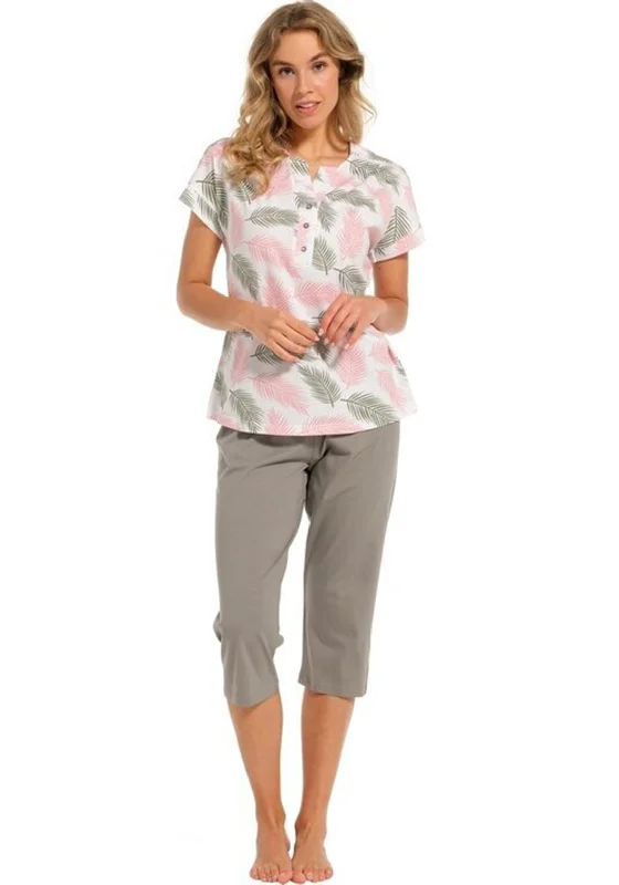 Pastunette Leaf Print Capri Pyjama Set, Multi Expensive pajama sets