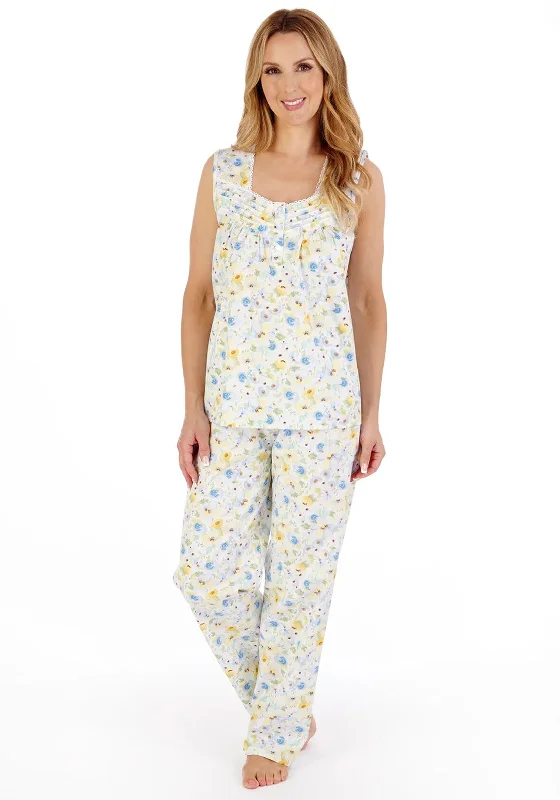 Slenderella Floral Sleeveless Woven Pyjama Set, Blue Work-from-home pajama sets