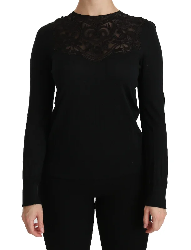 Dolce & Gabbana Silk Lace Crew Neck Long Sleeve Blouse Best everyday sweaters