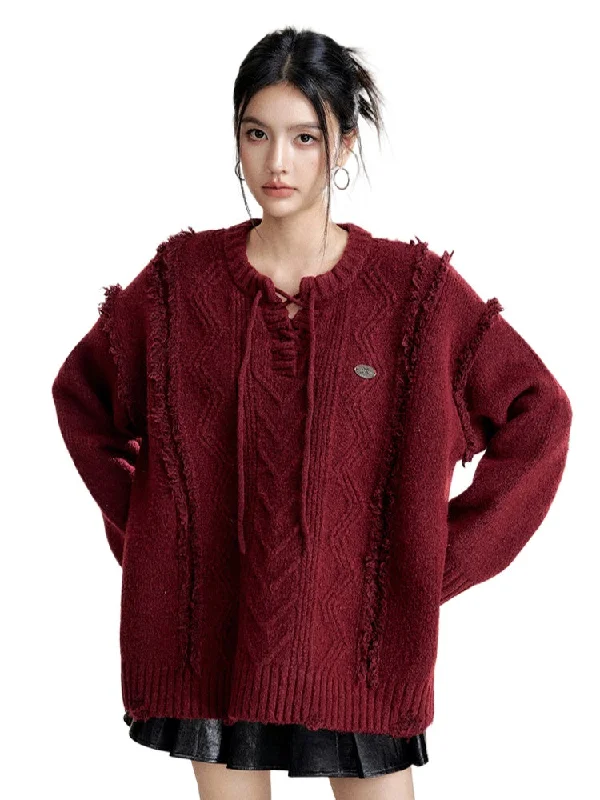 Frayed Tie Oversized Wool-Blend Sweater Cardigan sweaters