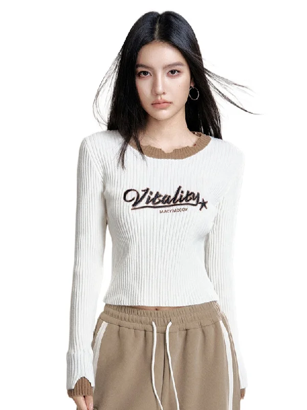 Gray & Off-white Contrast Color Layered Knit Top Best sweaters for fall