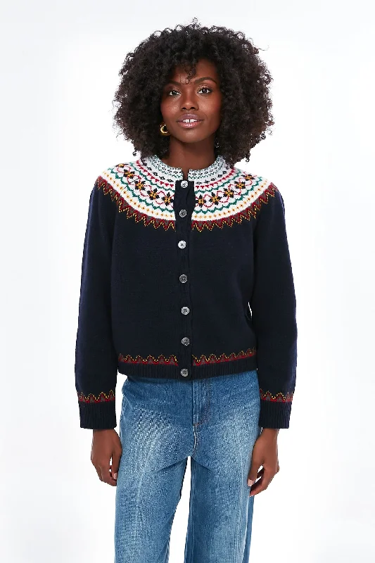 Navy Multi Hilde Fair Isle Cardigan Office sweaters