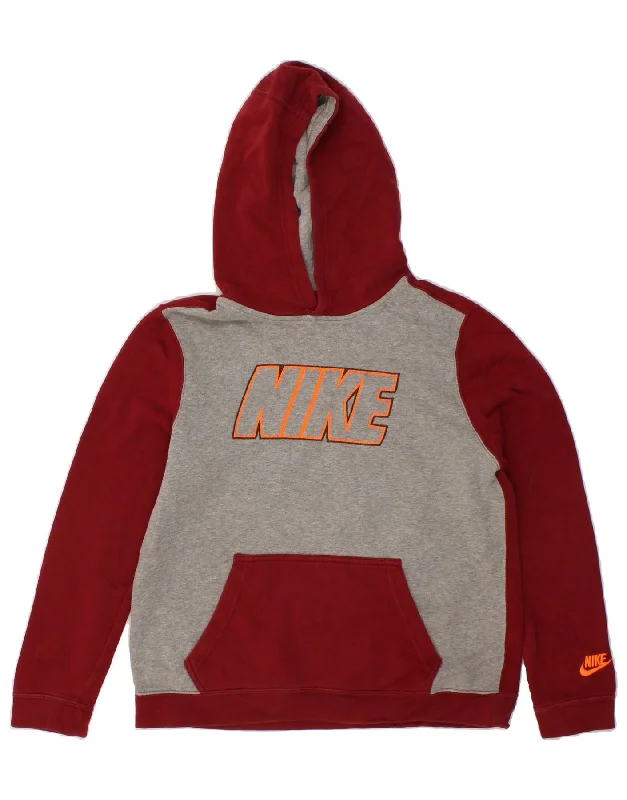 NIKE Womens Graphic Hoodie Jumper UK 10 Small Red Colourblock Cotton College sweaters