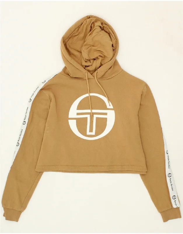 SERGIO TACCHINI Womens Graphic Crop Hoodie Jumper UK 16 Large Beige Winter sweaters