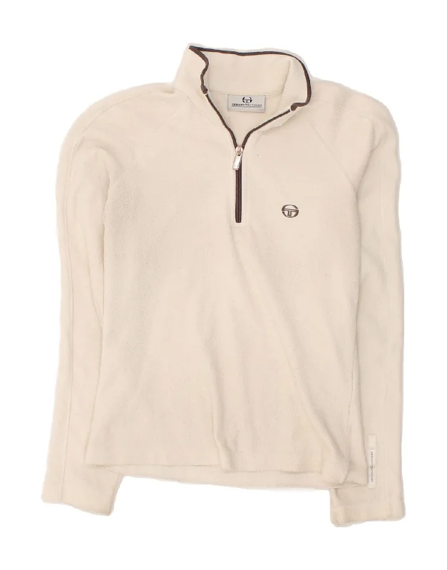 SERGIO TACCHINI Womens Zip Neck Fleece Jumper UK 12 Medium Off White V-neck sweaters