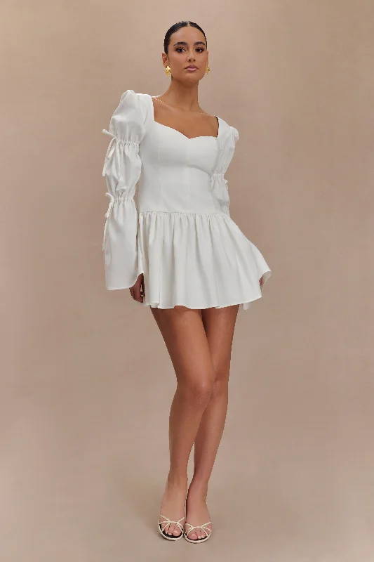 Raine Long Sleeve Cotton Mini Dress - White Graduation mini dresses