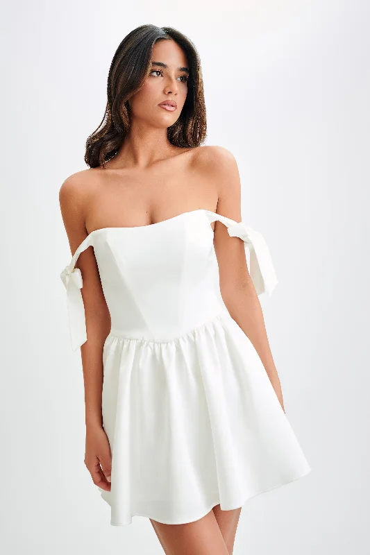 Rita Satin Mini Dress With Bow Sleeves - White Bodycon mini dresses