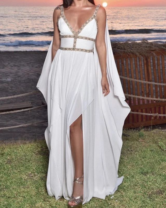 Goddess Boho Wedding Dress Chiffon Full Length Gown