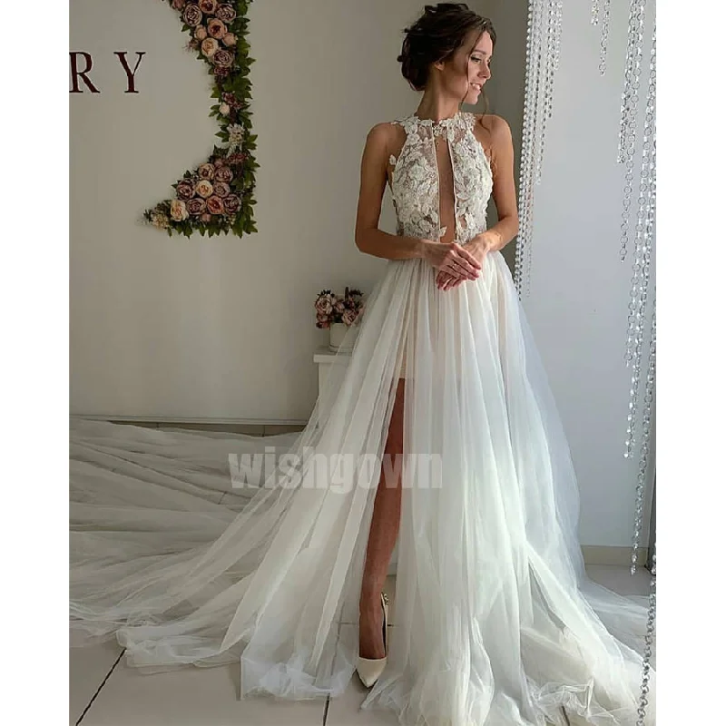 Sexy Side Split Lace Tulle Long Wedding Dresses YH1120 Princess Wedding Dress