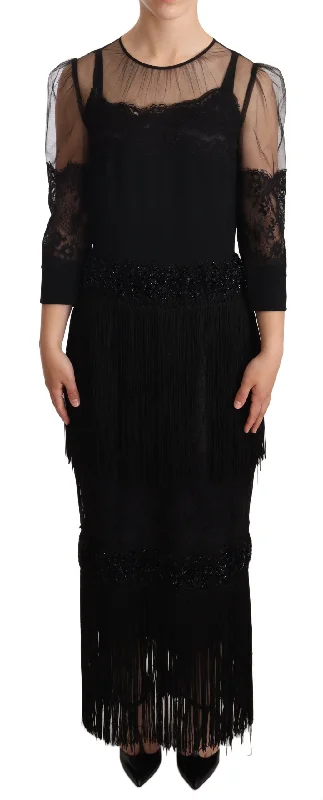 Dolce & Gabbana Elegant Lace Midi Dress in Women's Black Fall midi dresses