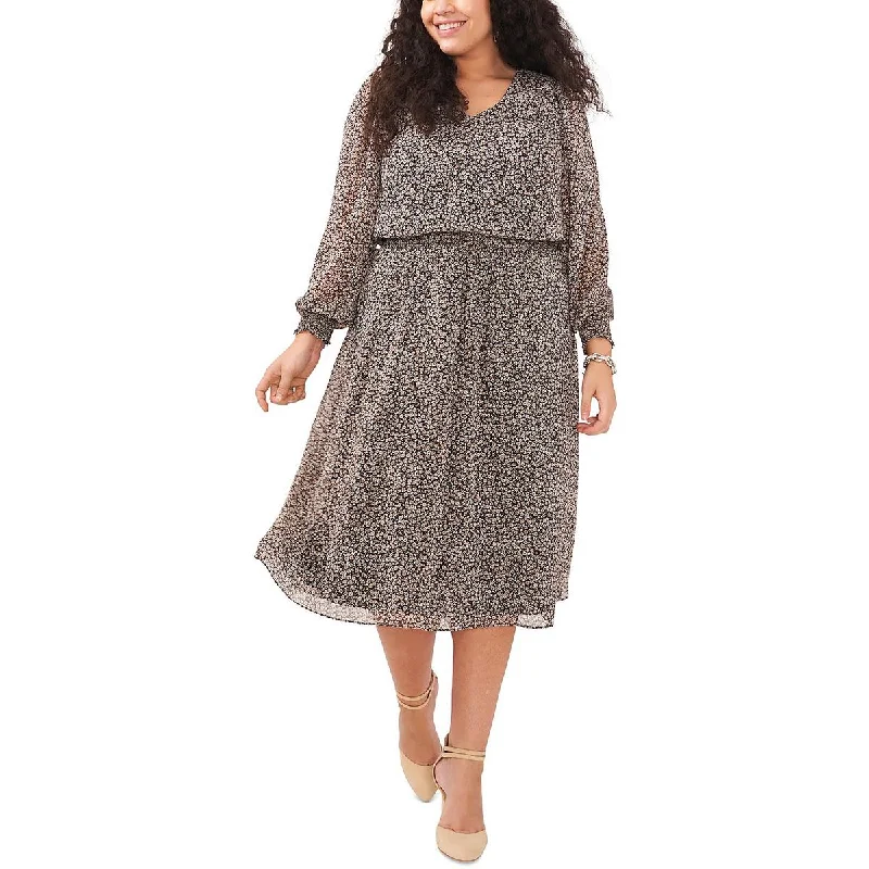 Plus Womens Smocked Metallic Midi Dress A-line midi dresses