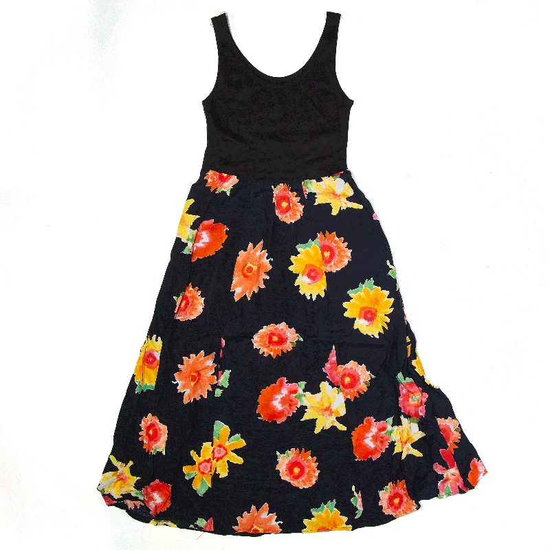 Black Floral Midi Sleeveless Day Dress Womens UK 8 Best midi dresses for hourglass body shape