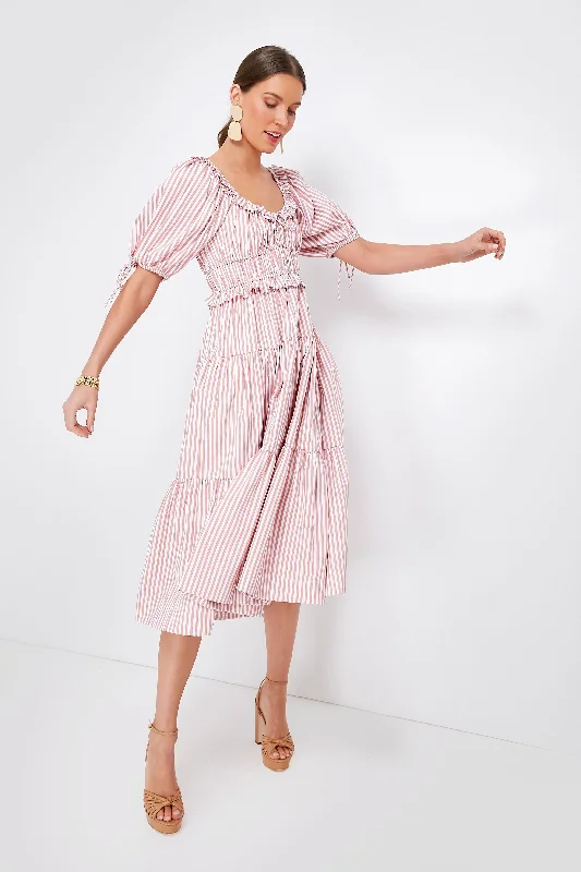 Pink Striped Brielle Midi Dress Silk midi dresses