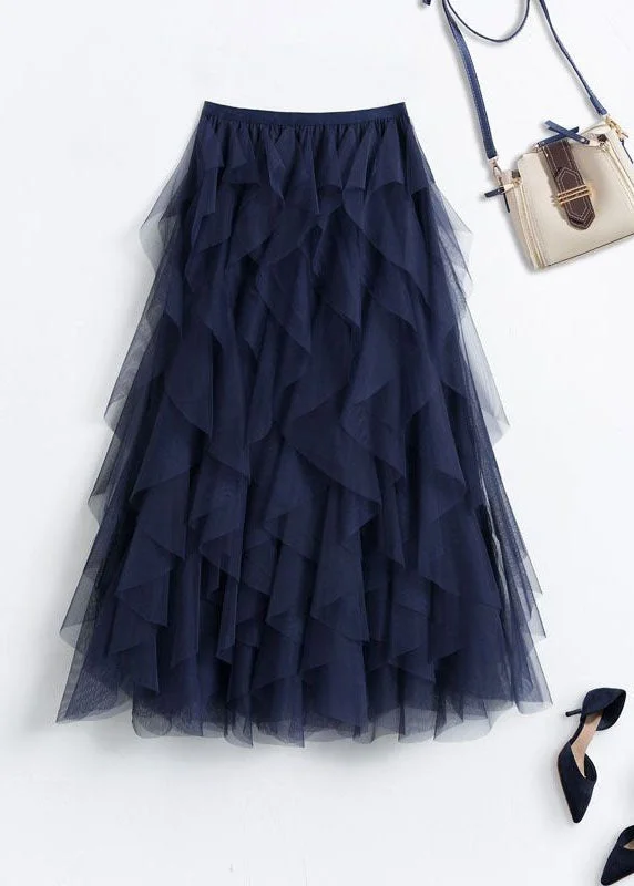 Women Navy Asymmetrical Patchwork Tulle Skirts Spring Holiday unclassified skirts