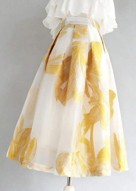 Women Yellow Wrinkled Patchwork Embroideried Tulle Skirt Summer Plus size unclassified skirts