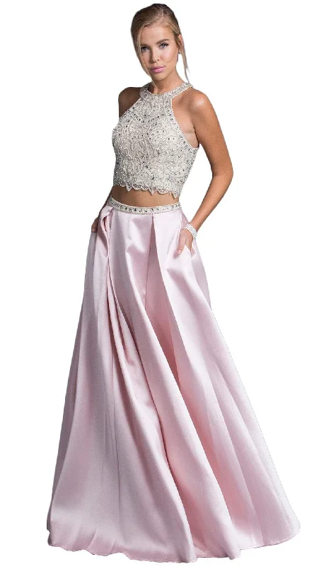 Aspeed Design - Two Piece Bejeweled Halter Prom Gown Dinner party dresses