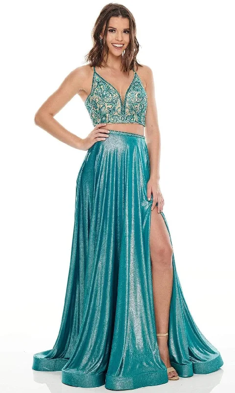 Rachel Allan Prom - 7209 Two Piece Beaded V-Neck Jersey A-Line Gown Fashion-forward party dresses