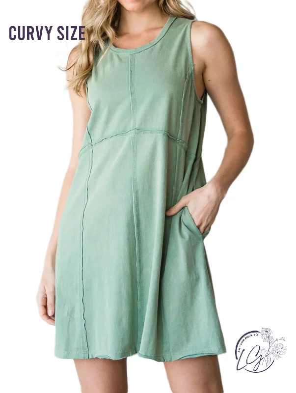 Curvy Serene Flow Washed Tank Dress Basic Sleeveless Tank