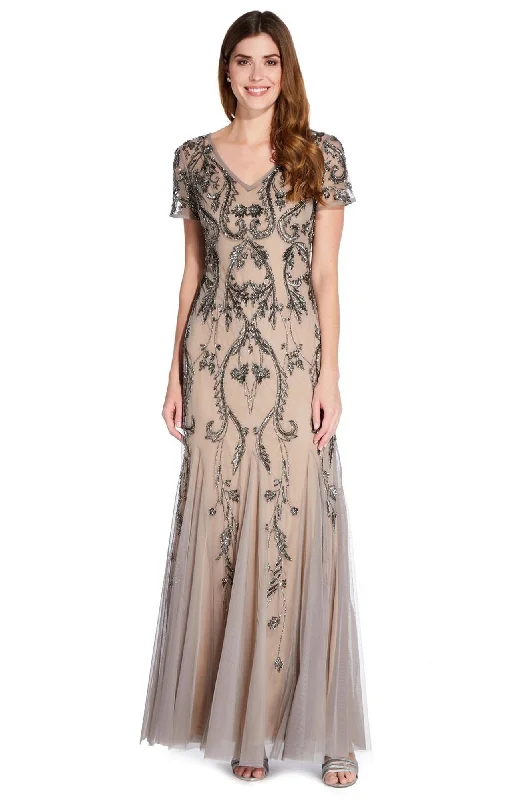 Adrianna Papell - Sheer Sleeve Beaded Mermaid Dress AP1E204586SC Party unclassified dresses