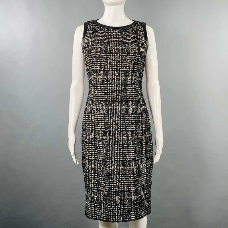 AKRIS Size 4 Black Grey Wool Blend Glenplaid Sheath Dress Bodycon unclassified dresses