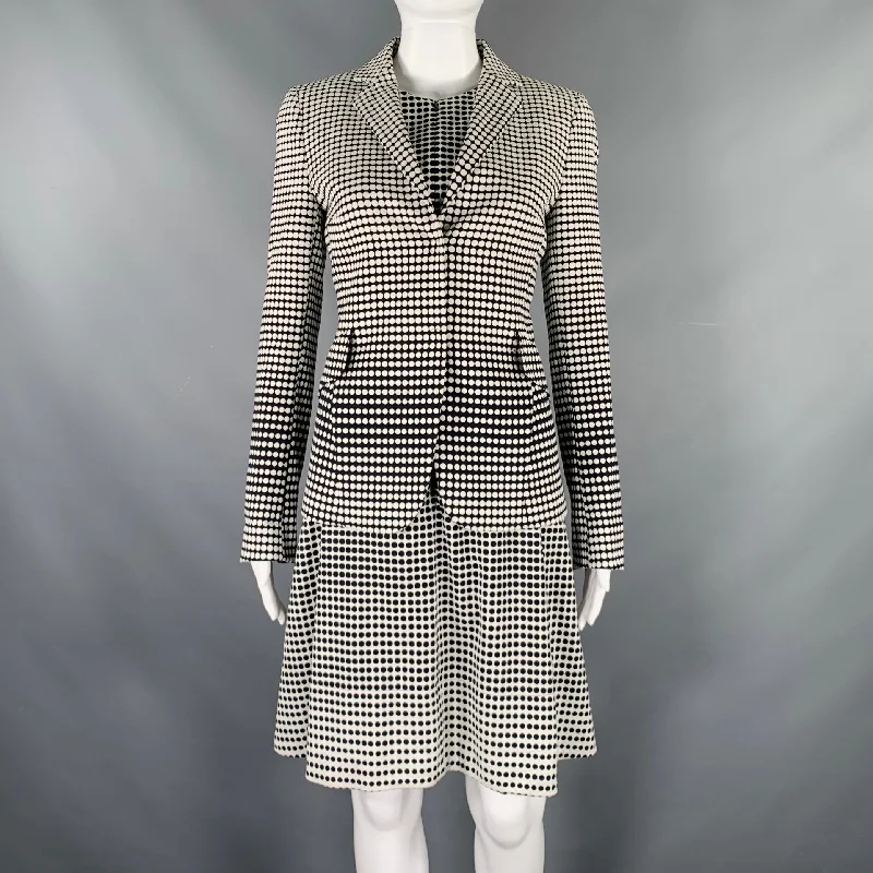 AKRIS Size 4 Black White Cotton Blend Polka Dot Notch Lapel Jacket Dress Set Y2K unclassified dresses