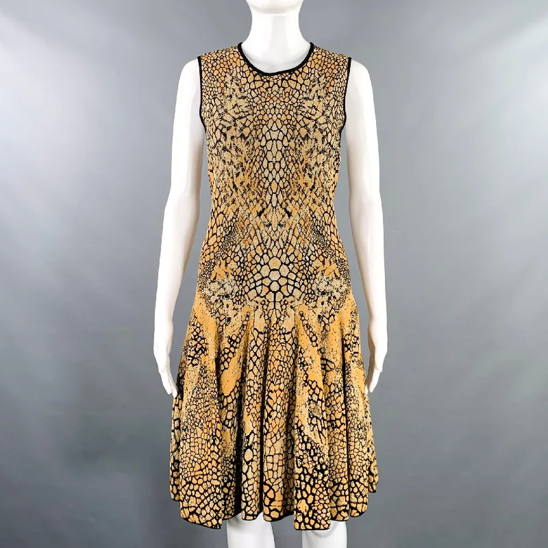 ALEXANDER MCQUEEN Size M Black Gold Viscose Blend Marbled Sleeveless Dress Gothic unclassified dresses