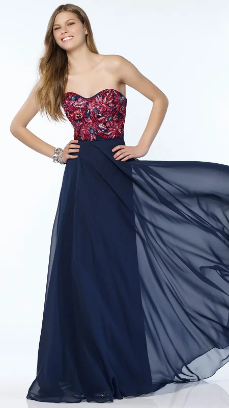 Alyce Paris - 6812SC Contrast Appliqued Strapless A-Line Dress Petite unclassified dresses