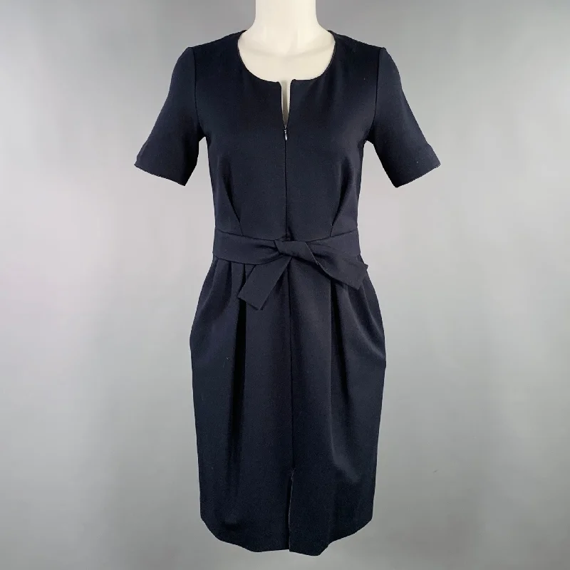 ARMANI COLLEZIONI Size 4 Navy Viscose Blend Pleated Zip Up Dress Bodycon unclassified dresses